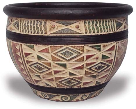 Barro short round decorative planter, tribal
