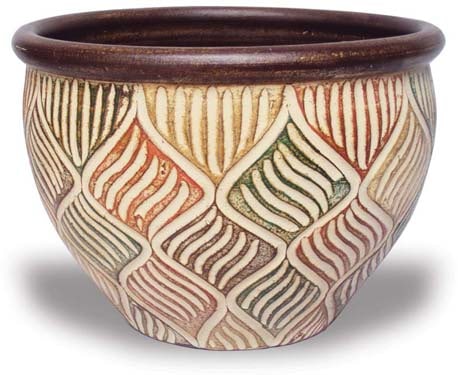 Barro short round decorative planter, woven leaves