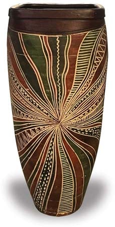 Barro square vase with leaf plant, ancient
