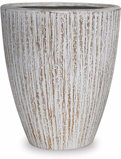 Caliza bark texture belly pot, white