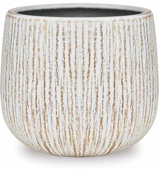 Caliza bark texture footed pot, white