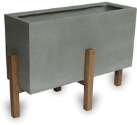 Caliza grey rectangular stands planter with wood legs