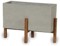 Caliza grey rectangular stands planter with wood legs, grey