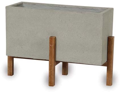 Caliza grey rectangular stands planter with wood legs, grey