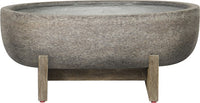 Caliza oval stands planter with wood legs, grey