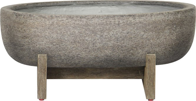 Caliza oval stands planter with wood legs, grey