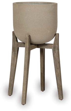 Caliza stands planter with wood legs, brown