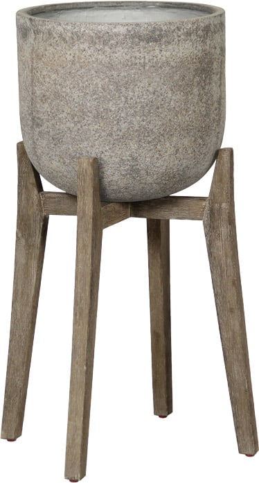 Caliza stands planter with wood legs, grey