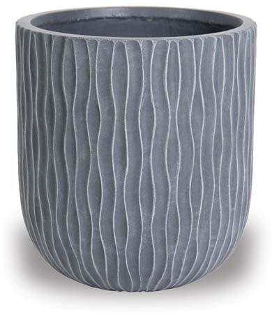 Caliza tall waved footed round pot, grey