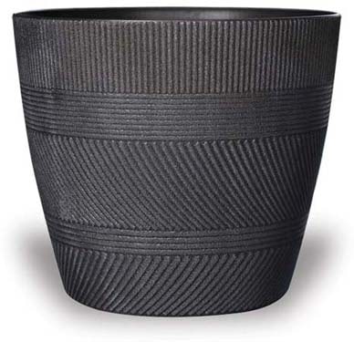 Hoja varying stripes plastic pot, black