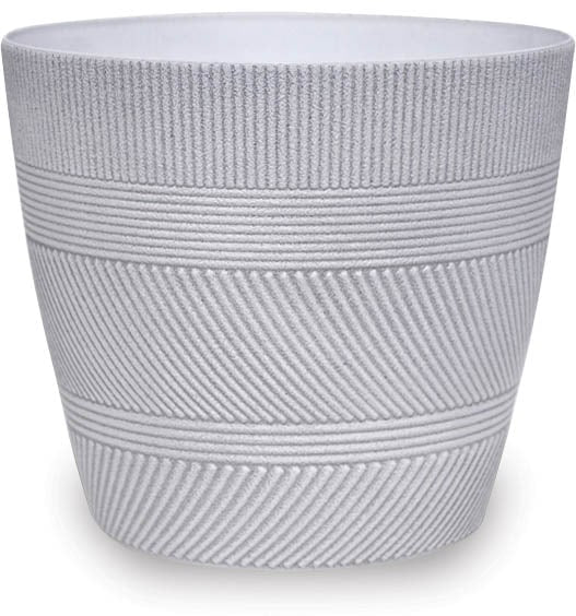 Hoja varying stripes plastic pot, white