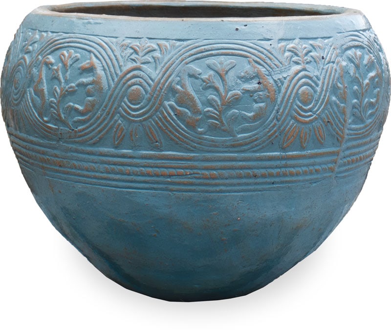 Horno wide round planter, blue