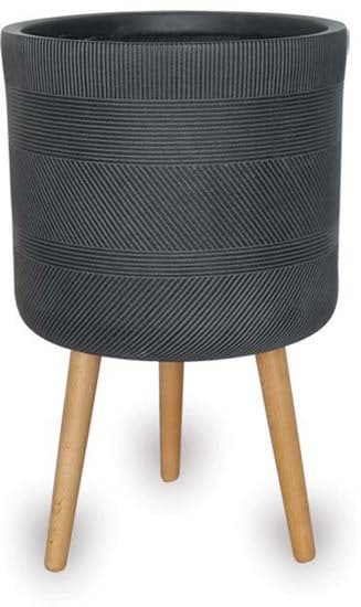 Ola varying pot with wood legs, black