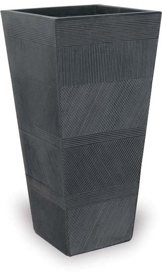 Ola varying stripes tall square pot, black
