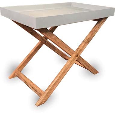Olivo rectangular sandstone shelf planter with wood legs, grey