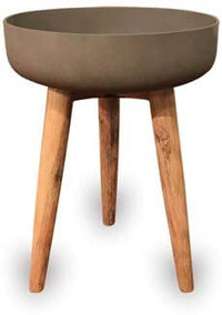Olivo shallow sandstone pot with wood legs, brown
