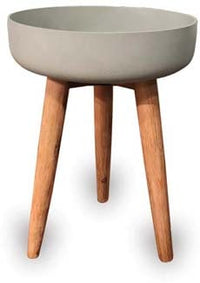 Olivo shallow sandstone pot with wood legs, grey