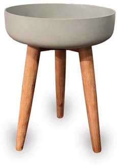 Olivo shallow sandstone pot with wood legs, grey