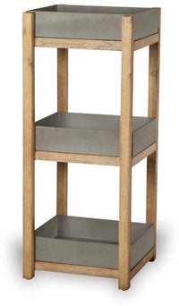 Olivo square sandstone shelf pot with acacia wood legs