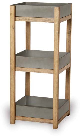 Olivo square sandstone shelf pot with acacia wood legs