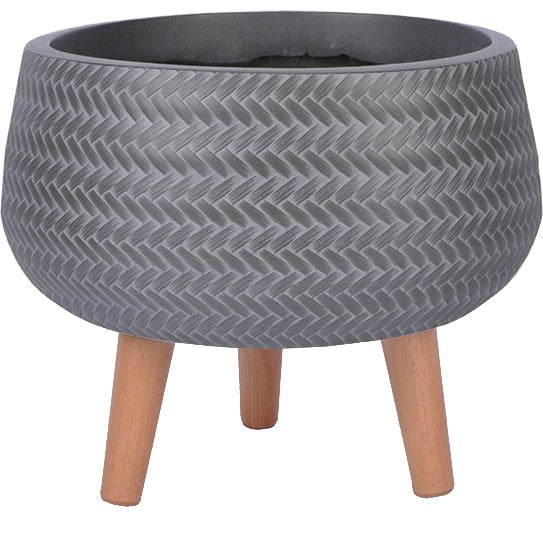 Palmeira low round pot with legs, brown
