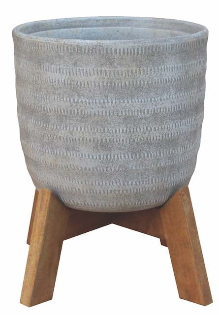 Prado grey etch planter with wood legs