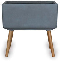 Prado smooth rectangular pot with wood legs, grey