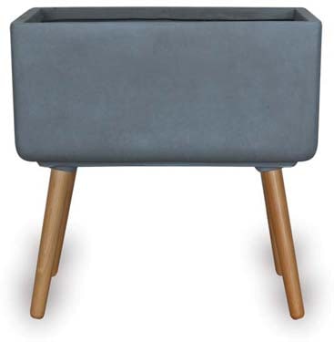 Prado smooth rectangular pot with wood legs, grey