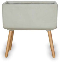 Prado smooth rectangular pot with wood legs, sand