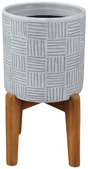 Prado white planter with hand painted wood legs, white