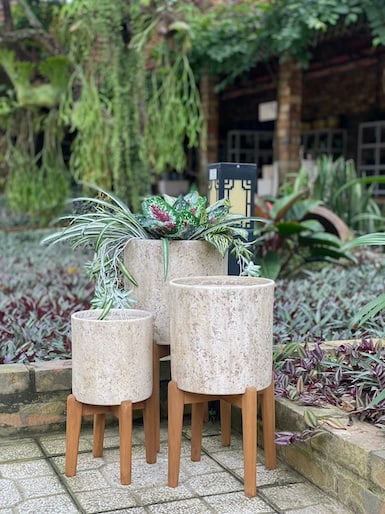 Prado white planter with hand painted wood legs, white
