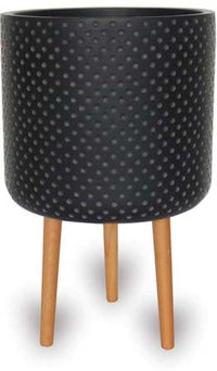 Prisma black pot with wood legs, black