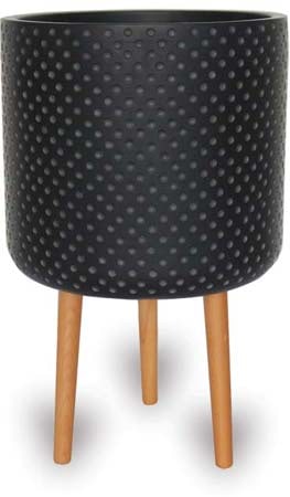 Prisma black pot with wood legs, black