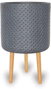 Prisma black pot with wood legs, grey