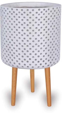 Prisma black pot with wood legs, white