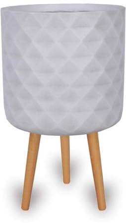 Prisma grey pot with wood legs, white