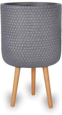Prisma honeycomb pot with wood legs, brown