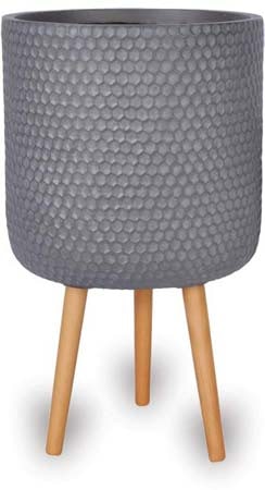 Prisma honeycomb pot with wood legs, brown