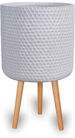 Prisma honeycomb pot with wood legs, white