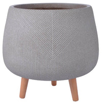 Prisma low round wooden legs planter, brown