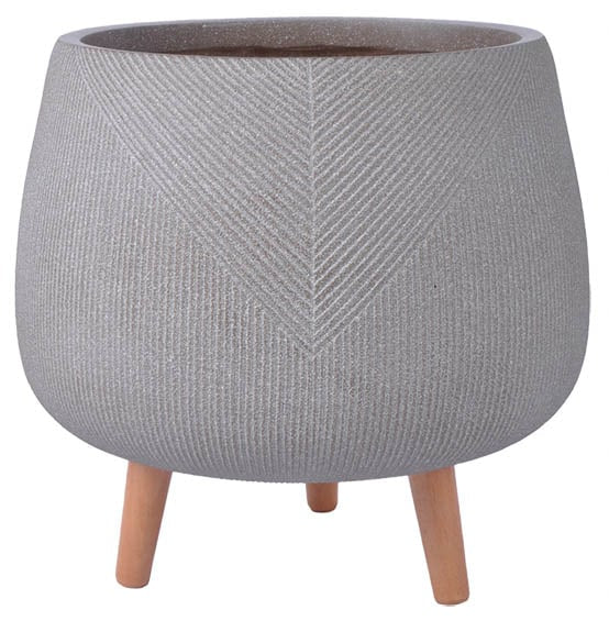 Prisma low round wooden legs planter, brown