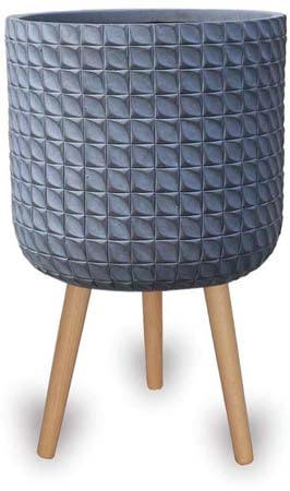 Prisma new leaf pot with wood legs, grey