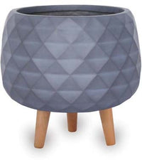Prisma round pot with wood legs, grey
