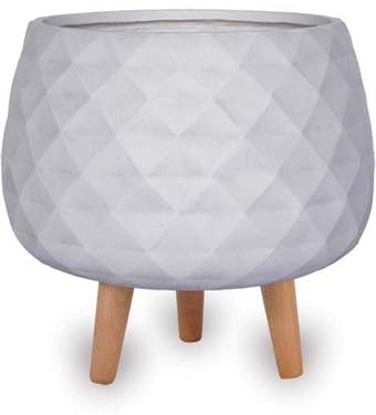 Prisma round pot with wood legs, white
