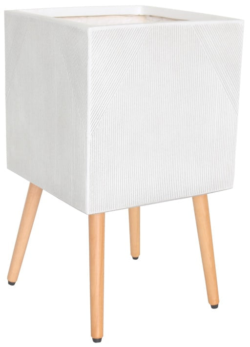 Prisma square wooden legs planter, white