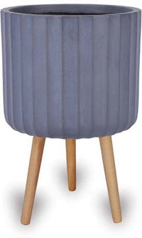 Prisma vertical stripes pot with wood legs, grey
