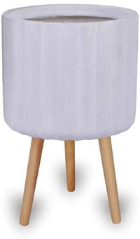 Prisma vertical stripes pot with wood legs, white