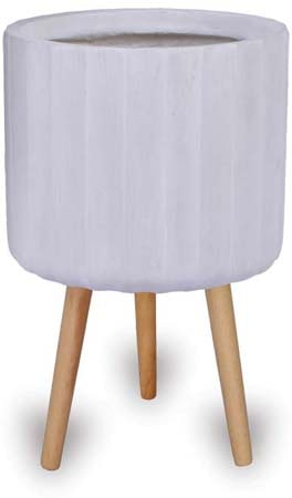 Prisma vertical stripes pot with wood legs, white