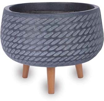 Senda low round pot with wooden legs, black