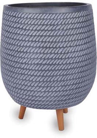 Senda round pot with wooden legs, black